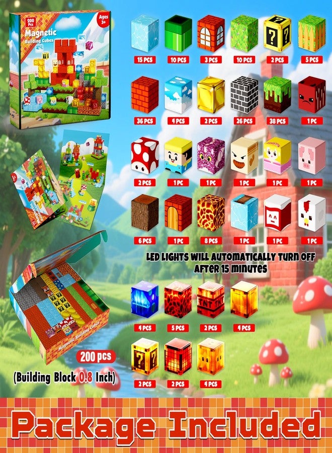 Goody King 200pcs Magnetic Blocks with Light Blocks, Educational Sensory Magnet Toy Gift, STEM Montessori Building Set for Kids Ages 3+, Creative Magnetic Cubes Construction Playset - Image 2